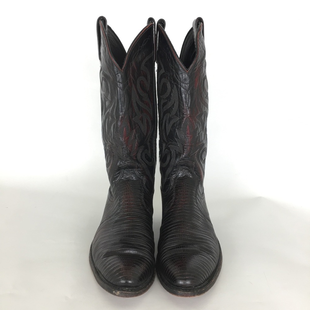 Dan Post Genuine Exotic Black Cherry Teju Lizard Western Cowboy Boots Men’s 9 - Picture 2 of 12